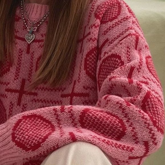 pink and red detailed sweater cute preppy trending - Picture 6 of 6